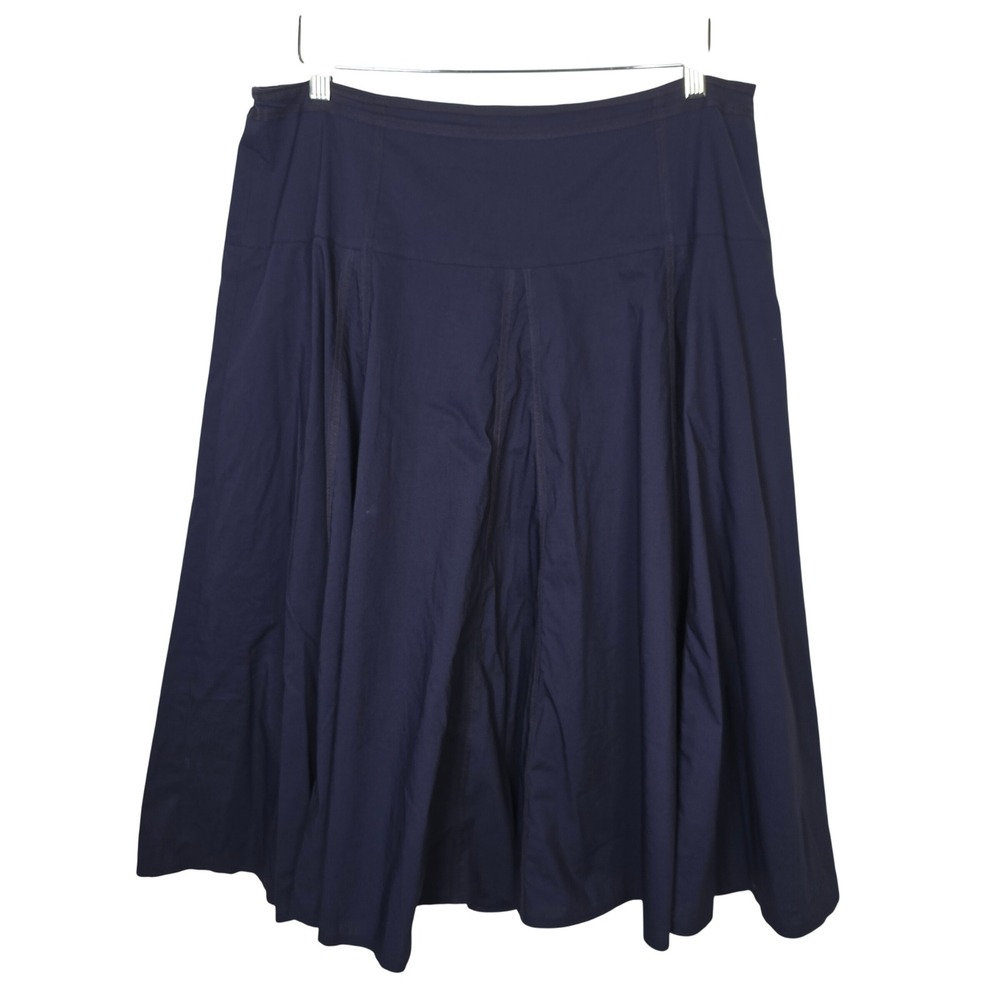 Jones New York Woman Navy Blue Cotton Stretch A-Line Midi Skirt Plus Size 16W